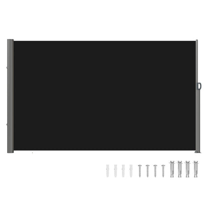 Retractable Side Awning, 160X300cm Aluminum Outdoor Privacy Screen, 280g Polyester Water-proof Retractable Patio Screen, UV 30+ Room Divider Wind Screen for Patio, Backyard, Balcony, Black