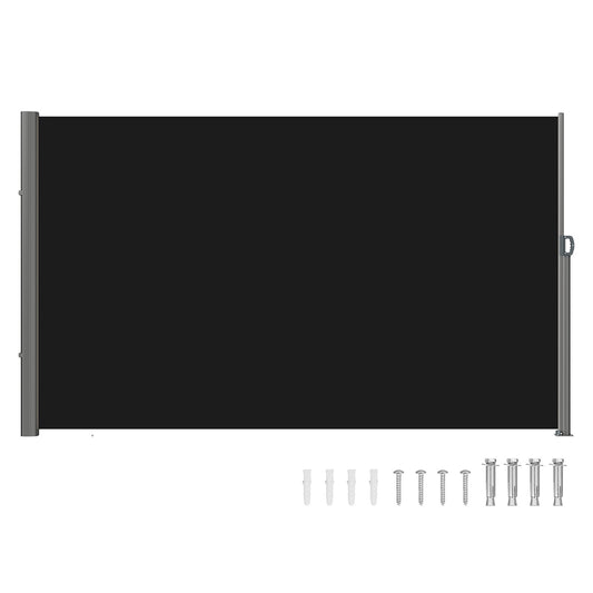 Retractable Side Awning, 160X300cm Aluminum Outdoor Privacy Screen, 280g Polyester Water-proof Retractable Patio Screen, UV 30+ Room Divider Wind Screen for Patio, Backyard, Balcony, Black