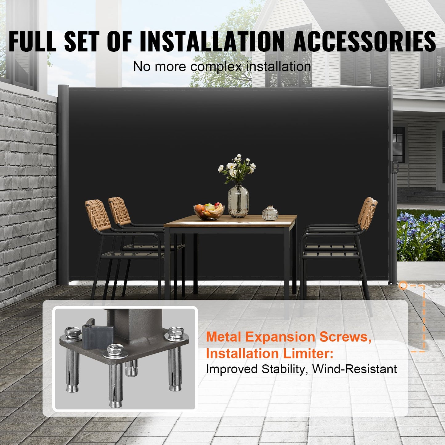 Retractable Side Awning, 160X300cm Aluminum Outdoor Privacy Screen, 280g Polyester Water-proof Retractable Patio Screen, UV 30+ Room Divider Wind Screen for Patio, Backyard, Balcony, Black