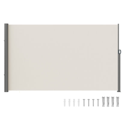 Retractable Side Awning,160X300cm Aluminum Outdoor Privacy Screen, 280g Polyester Water-proof Retractable Patio Screen, UV 30+ Room Divider Wind Screen for Patio, Backyard, Balcony, Beige