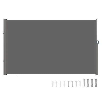 Retractable Side Awning, 180X300cm Aluminum Outdoor Privacy Screen, 280g Polyester Water-proof Retractable Patio Screen, UV 30+ Room Divider Wind Screen for Patio, Backyard, Balcony, Gray