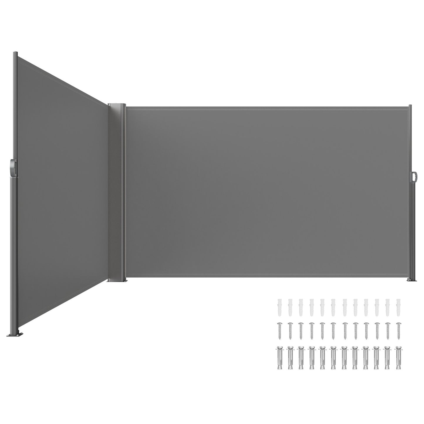 Retractable Side Awning, 180X600cm Aluminum Outdoor Privacy Screen, 280g Polyester Water-proof Retractable Patio Screen, UV 30+ Room Divider Wind Screen for Patio, Backyard, Balcony, Gray