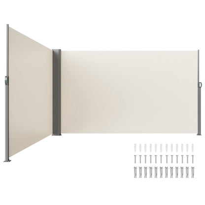 Retractable Side Awning, 180X600cm Aluminum Outdoor Privacy Screen, 280g Polyester Water-proof Retractable Patio Screen, UV 30+ Room Divider Wind Screen for Patio, Backyard, Balcony, Beige