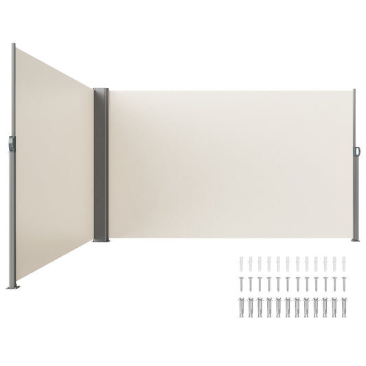Retractable Side Awning, 180X600cm Aluminum Outdoor Privacy Screen, 280g Polyester Water-proof Retractable Patio Screen, UV 30+ Room Divider Wind Screen for Patio, Backyard, Balcony, Beige