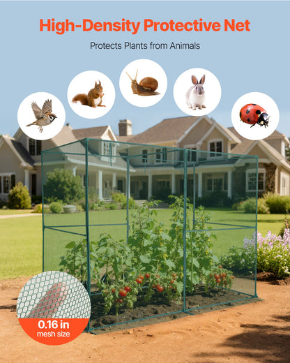 Crop Cage, 2.39 x 1.2 x 1.8 m Plant Protection Tent with Zippered Door, Wind-Resistant Tall Crop Cage, Easy to Install, Outdoor Raised Bed Cover, Tomato Plant Netting for Garden Patio Lawn