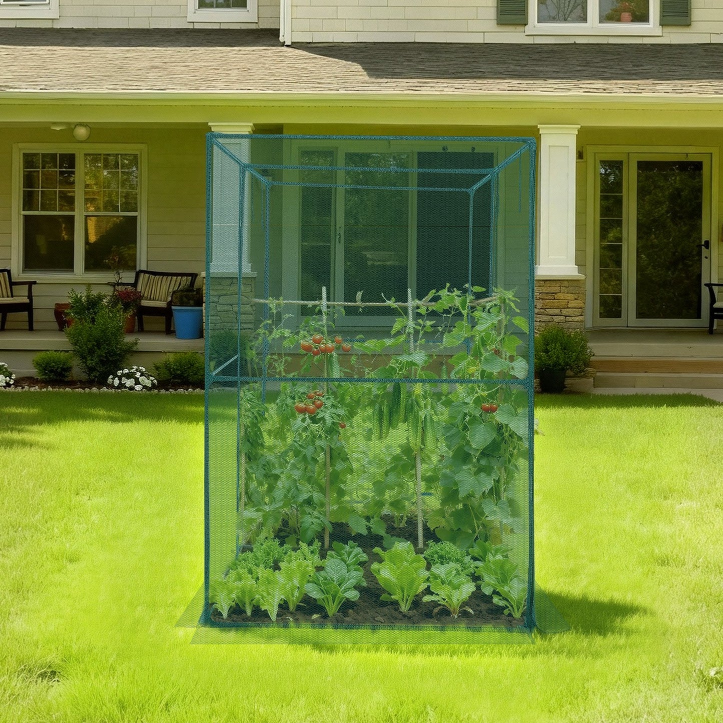 Crop Cage, 2.39 x 1.2 x 1.8 m Plant Protection Tent with Zippered Door, Wind-Resistant Tall Crop Cage, Easy to Install, Outdoor Raised Bed Cover, Tomato Plant Netting for Garden Patio Lawn