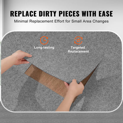 VEVOR Carpet Tiles Peel and Stick, Squares Self Adhesive Carpet Floor Tile, Soft Padded Carpet Tiles, Easy Install DIY for Bedroom Living Room Indoor Outdoor (12 Tiles, Light Gray)