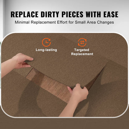 VEVOR Carpet Tiles Peel and Stick, Squares Self Adhesive Carpet Floor Tile, Soft Padded Carpet Tiles, Easy Install DIY for Bedroom Living Room Indoor Outdoor (10 Tiles, Dark Brown)