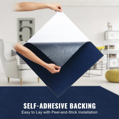 VEVOR Carpet Tiles Peel and Stick, Squares Self Adhesive Carpet Floor Tile, Soft Padded Carpet Tiles, Easy Install DIY for Bedroom Living Room Indoor Outdoor (15Tiles, Dark Blue)
