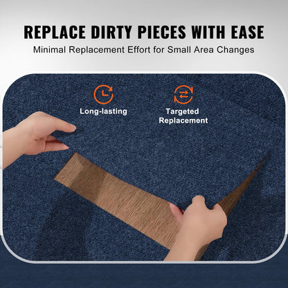 VEVOR Carpet Tiles Peel and Stick, Squares Self Adhesive Carpet Floor Tile, Soft Padded Carpet Tiles, Easy Install DIY for Bedroom Living Room Indoor Outdoor (15Tiles, Dark Blue)