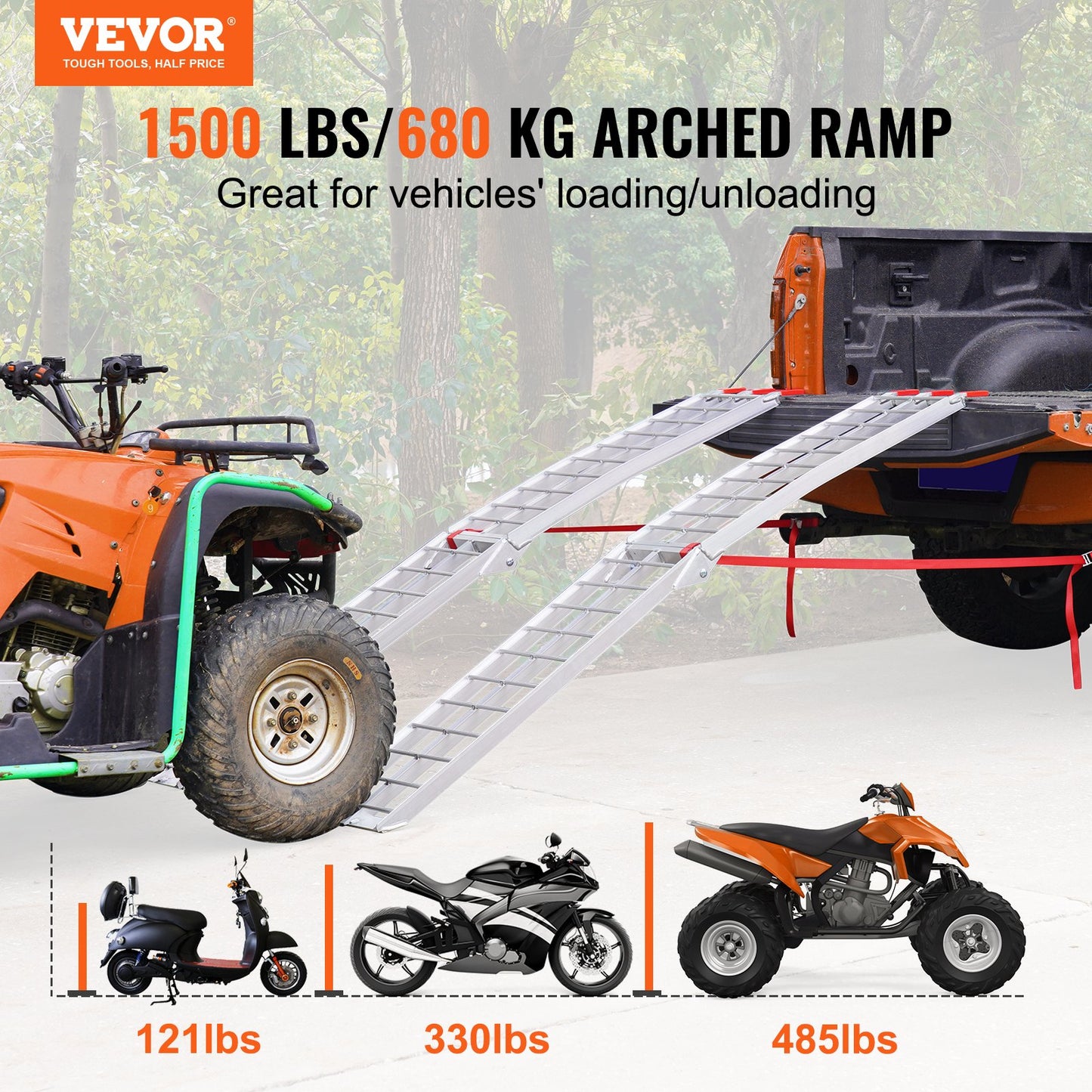 VEVOR Aluminum Ramp 1500 LBS Foldable Loading Ramps for Pickup Trucks Bed 2 PCS