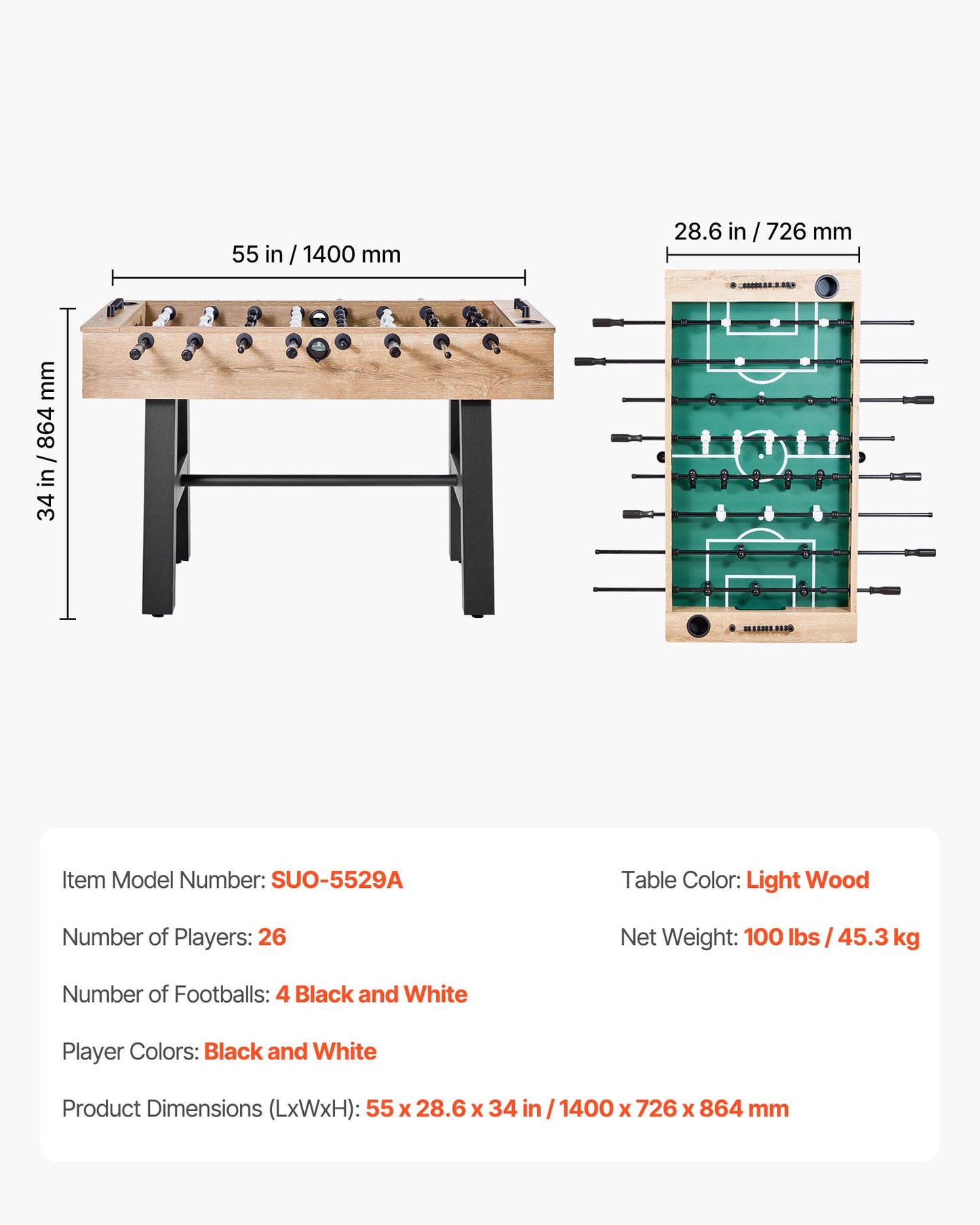 VEVOR 140 cm Foosball Soccer Game Table Standard Size Foosball Table for Home