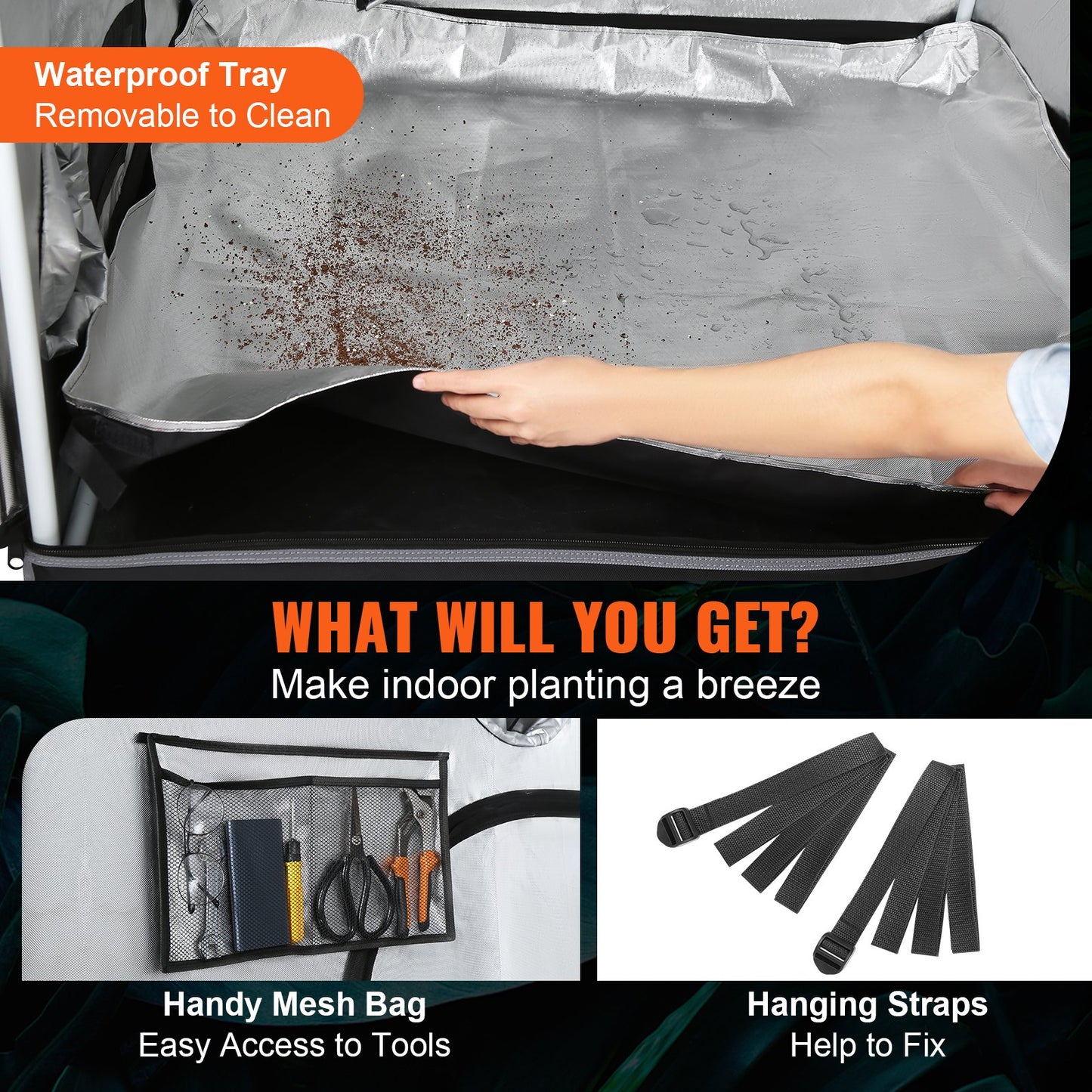 VEVOR Grow Tent 48 x 48 x 80 in Indoor Growing Tent Hydroponic Window Door Tray