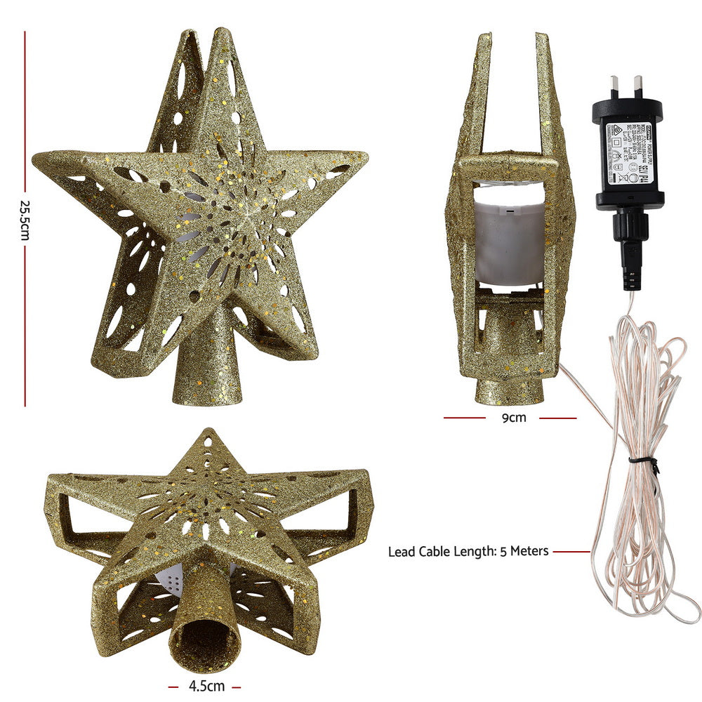 Jingle Jollys Christmas Tree Topper Star Snowflake Projector Party Glitter Gold
