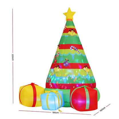 Jingle Jollys Christmas Inflatable Gift Tree 2.2M Height Flashing Light Decorations Illuminated