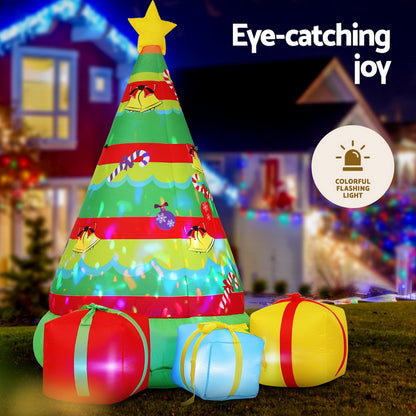 Jingle Jollys Christmas Inflatable Gift Tree 2.2M Height Flashing Light Decorations Illuminated