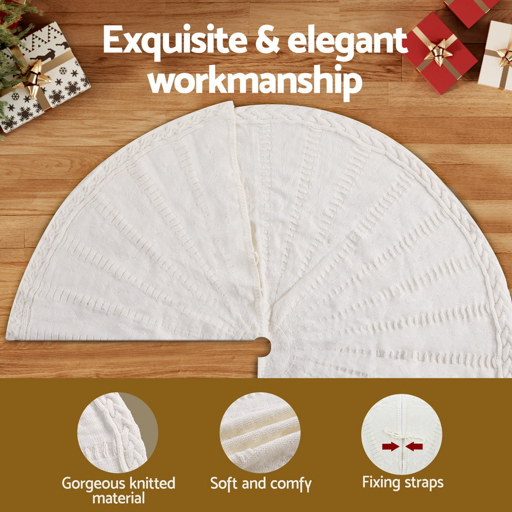 Jingle Jollys Christmas Tree Skirt 120cm Knitted Xmas Tree Ornaments Decor Beige